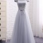 A Line Boat Neck Chiffon New Long Bridesmaid Dresses Short Cap Sleeve Draped Bowknot Sash Wedding P