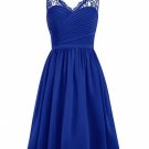 Royal Blue Black V-Neck Lace Chiffon Bridesmaid Dresses Sleeveless Wedding Party Gowns with Side Zip