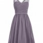 Royal Blue Black V-Neck Lace Chiffon Bridesmaid Dresses Sleeveless Wedding Party Gowns with Side Zip