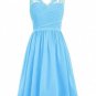 Royal Blue Black V-Neck Lace Chiffon Bridesmaid Dresses Sleeveless Wedding Party Gowns with Side Zip