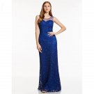 Dressv red long evening dress cheap scoop neck sleeveless sheath lace sweep train wedding party form