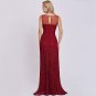 Dressv red long evening dress cheap scoop neck sleeveless sheath lace sweep train wedding party form