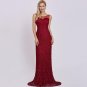 Dressv red long evening dress cheap scoop neck sleeveless sheath lace sweep train wedding party form
