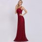 Dressv red long evening dress cheap scoop neck sleeveless sheath lace sweep train wedding party form
