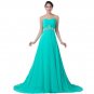 Turquoise Evening Dress Strapless Long Chiffon Floor Length Formal Gown Wedding Party Beading Elegan