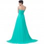 Turquoise Evening Dress Strapless Long Chiffon Floor Length Formal Gown Wedding Party Beading Elegan