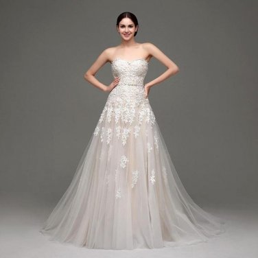 High Quality Cheap Champagne Wedding Dresses A-line Swetheart Bride Gowns Lace vestido de noiva com 