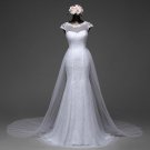 Elegant sexy sleeve Mermaid Wedding dress removable skirt  with a train and lace back vestido de noi