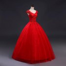 Red V-neck Robes de Mariee Vintage Lace Up Wedding Dresses 2017 Cheap Red Bridal Dress Real Photo