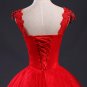 Red V-neck Robes de Mariee Vintage Lace Up Wedding Dresses 2017 Cheap Red Bridal Dress Real Photo