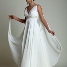 Greek Style Wedding Dresses with Watteau Train V-neck Long Chiffon Grecian Beach Maternity Wedd
