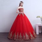 Red lace princess court wedding Dress red flower lace wedding Dress princess flower red golden lace 