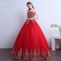 Red lace princess court wedding Dress red flower lace wedding Dress princess flower red golden lace