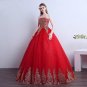 Red lace princess court wedding Dress red flower lace wedding Dress princess flower red golden lace
