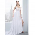 Beach Wedding Dresses 2017 Vestido De Noiva Chiffon Lace Appliqued Sexy Women Bridal Dress with Cap 