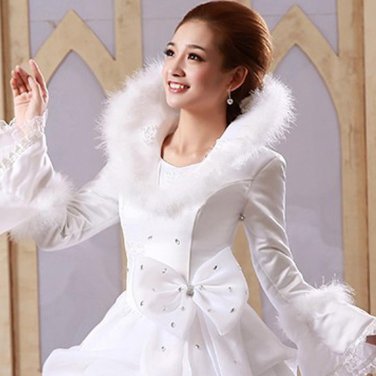 White Organza Cheap Muslim Wedding Dresses 2017 Long Sleeves Winter Wedding Gowns vestido noiva trou