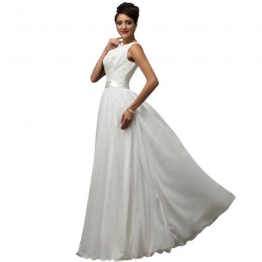 Beach White Wedding Dresses  Chiffon Low back Cheap vestido de noiva lace Long Bridal Wedding Gown 7