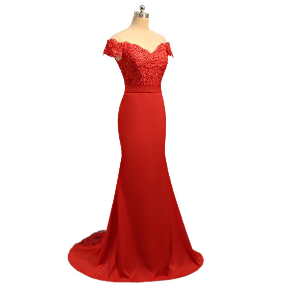 Mermaid V-neck Cap Sleeves Satin Lace Long Cheap Bridesmaid Dresses Under 50 Wedding Party Dresses