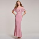 Dressv peach evening dress cheap scoop neck short sleeves mermaid floor length wedding party formal 