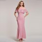 Dressv peach evening dress cheap scoop neck short sleeves mermaid floor length wedding party formal 