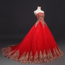 Free Shipping Vintage Lace Red Wedding Dresses Long Train Plus Size Ball Gown Robe de Mariee Cheap F