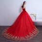Free Shipping Vintage Lace Red Wedding Dresses Long Train Plus Size Ball Gown Robe de Mariee Cheap F