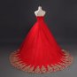 Free Shipping Vintage Lace Red Wedding Dresses Long Train Plus Size Ball Gown Robe de Mariee Cheap F