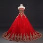 Free Shipping Vintage Lace Red Wedding Dresses Long Train Plus Size Ball Gown Robe de Mariee Cheap F