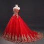 Free Shipping Vintage Lace Red Wedding Dresses Long Train Plus Size Ball Gown Robe de Mariee Cheap F