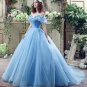 Cinderella Wedding Dress Blue Bridal Gown Off The Shoulder Cap Sleeves robe de Marry Halloween Costu