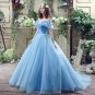 Cinderella Wedding Dress Blue Bridal Gown Off The Shoulder Cap Sleeves robe de Marry Halloween Costu