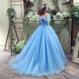 Cinderella Wedding Dress Blue Bridal Gown Off The Shoulder Cap Sleeves robe de Marry Halloween Costu