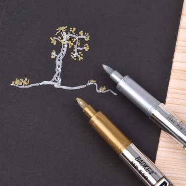 2pcs DIY Metal Waterproof Permanent Paint Marker Pens Sharpie Copic Manga Gold Markers For Drawing S
