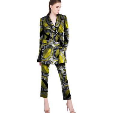 Customized african fashion print loose women blazers and trousers set elegant pant+blazer sets dashi