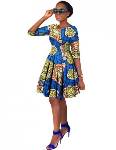 Plus Size African Wax Print Dresses for Women Ball Gown Cotton Bazin Riche Dashiki Dress African Clo
