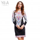 Yilia Dashiki African Print Dresses Patterns Long Sleeves Summer Pencil Bodycon Dress 2017 Women Cas