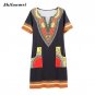 High Quality 2017 Summer Dress Women\'s Short Sleeve Vintage Floral Print office Bodycon Dashiki Pen