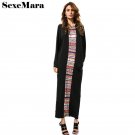 2017 fall black Loose waist Long Robe Bat sleeve dashiki dress middle-east women dress plus size nep