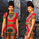 Women Summer 2 Piece Outfits Bodycon Dashiki Top Shirt And Short African Traditional Print Clothing 