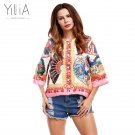 Yilia Floral African Print Flare Sleeves Bomber Jacket Coats Women Overcoat 2017 Basic Jackets Outer