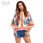 Yilia Floral African Print Flare Sleeves Bomber Jacket Coats Women Overcoat 2017 Basic Jackets Outer