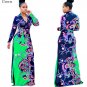 Women Elegant Deep V-neck Sexy Long Dress Dashiki Print Traditional African Clothing Long Sleeve Max