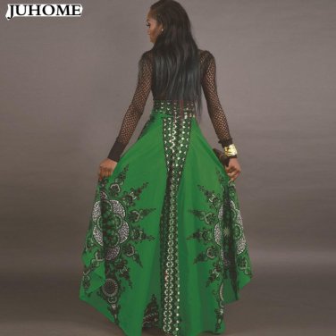 2017 Long Maxi Vintage Skirts High Waist African Print Dashiki Skirt Casual A-Line Boho Jupe Femme L