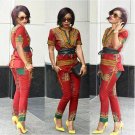 Floral Print Two Piece Overalls African Style Dashiki Casual Jumpsuit And Romper For Women Retro Vin