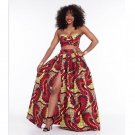 Traditional Dashiki African Print Dresses 2 Pieces Midriff-baring Rube Tops + Dress Set Women Sexy H