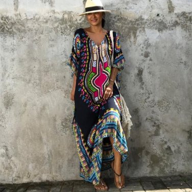 African Kaftan Black Tunic Dresses for Women\'s Dashiki Dress Summer Ethnic Traditional African Clot