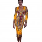 Women Traditional African Print Dashiki Dresses Knee Length Autumn Long Sleeve Backless Party Dress 