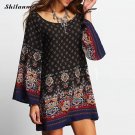 Vintage Boho Dress Women 2017 Loose Robe Ete Dashiki Geometrical Print Summer Sundresses Casual Beac