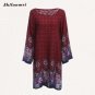 Vintage Boho Dress Women 2017 Loose Robe Ete Dashiki Geometrical Print Summer Sundresses Casual Beac
