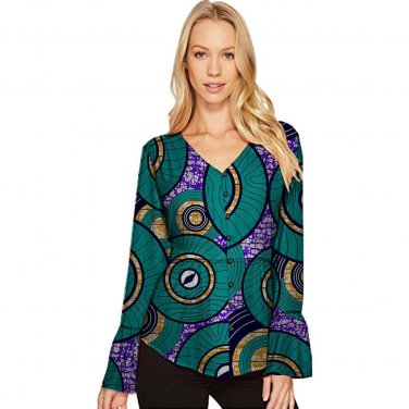 Personal tailor women african print dashiki clothes v-neck long sleeve lady style shirts africa clot